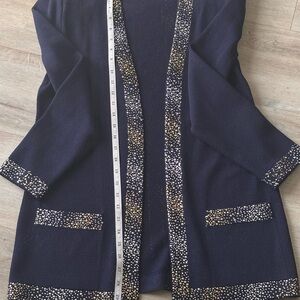 St. John Evening Navy blue with Gold/silver accents Open Front Cardigan